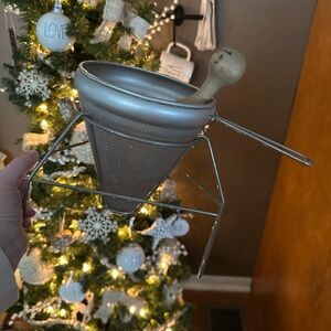 Vintage/antique Silver Metal Strainer/colander with Wooden Pestle/mallet